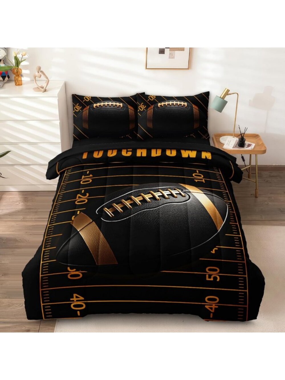 Cool Football Bedding Set for Boys & Teens - 5 Piece Full Size Comforter
